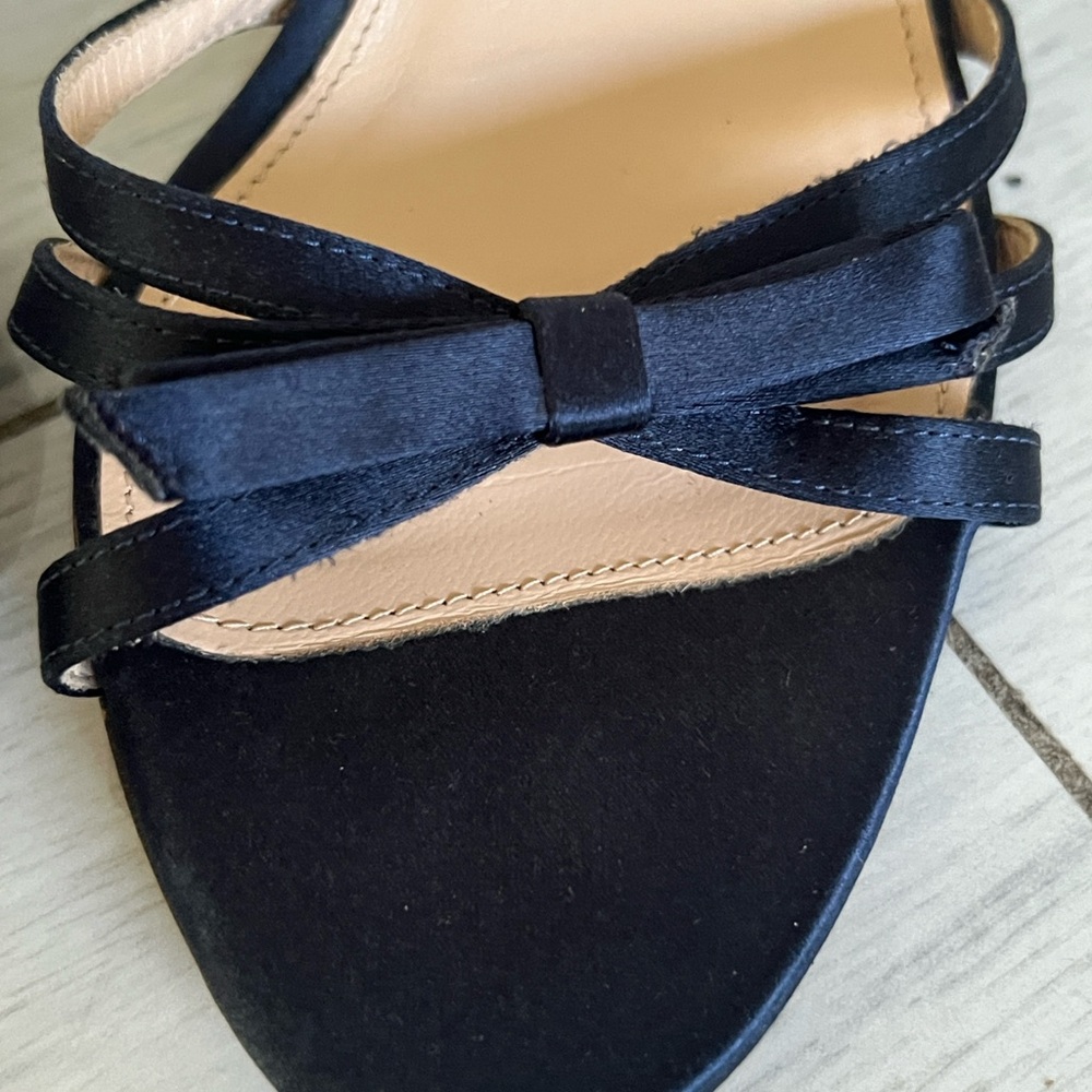 J Crew Navy Blue Satin Bow  Open Toe Anckel Straps Heels 7.5 - Picture 4 of 12